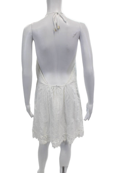 Melissa Odabash Womens Cotton Eyelet Halter Neck Sleeveless Dress White Size M