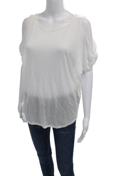 Rag & Bone Jean Womens Scoop Neck Cold Shoulder Tee Shirt White Size Medium