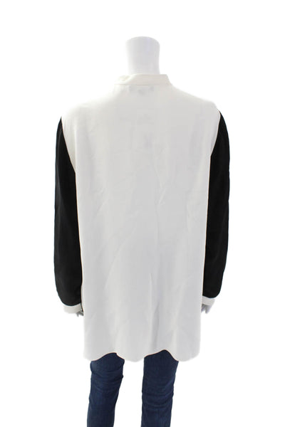 Lafayette 148 New York Womens Long Sleeve Button Up Silk Shirt Black White Large