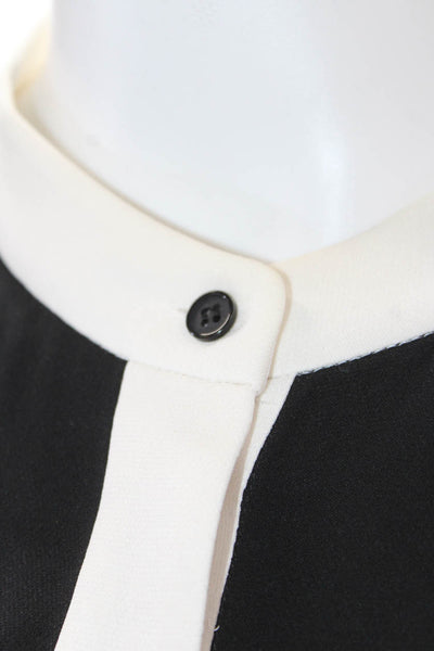Lafayette 148 New York Womens Long Sleeve Button Up Silk Shirt Black White Large