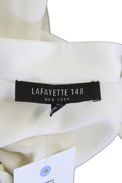 Lafayette 148 New York Womens Long Sleeve Button Up Silk Shirt Black White Large