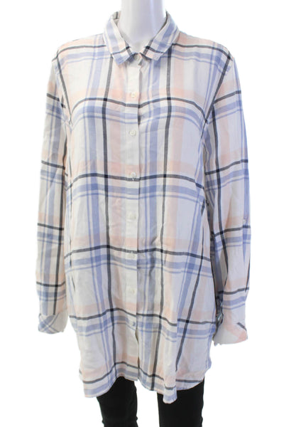 Barbour Womens Plaid Collar Long Sleeve Button Down Shirt Blue Pink Size 14