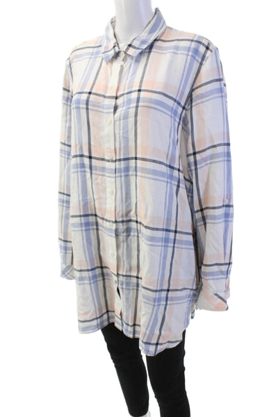 Barbour Womens Plaid Collar Long Sleeve Button Down Shirt Blue Pink Size 14