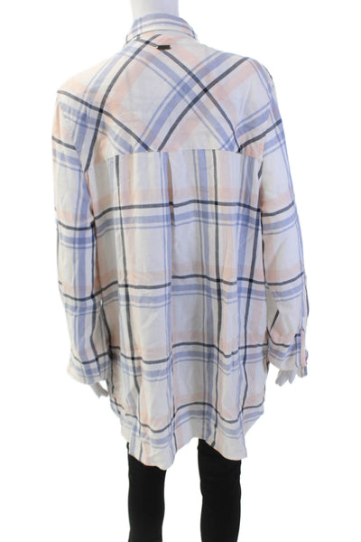 Barbour Womens Plaid Collar Long Sleeve Button Down Shirt Blue Pink Size 14