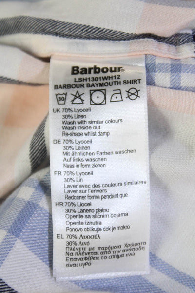 Barbour Womens Plaid Collar Long Sleeve Button Down Shirt Blue Pink Size 14