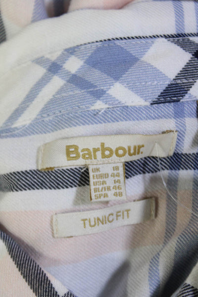 Barbour Womens Plaid Collar Long Sleeve Button Down Shirt Blue Pink Size 14