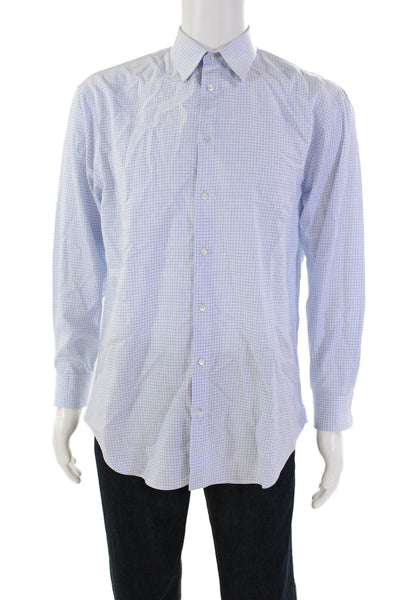 Emporio Armani Mens Plaid Modern Fit Button Down Dress Shirt Blue Size 41 16
