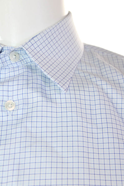 Emporio Armani Mens Plaid Modern Fit Button Down Dress Shirt Blue Size 41 16