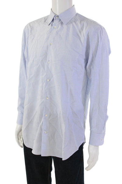 Emporio Armani Mens Plaid Modern Fit Button Down Dress Shirt Blue Size 41 16
