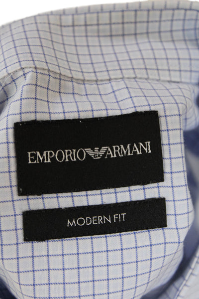 Emporio Armani Mens Plaid Modern Fit Button Down Dress Shirt Blue Size 41 16