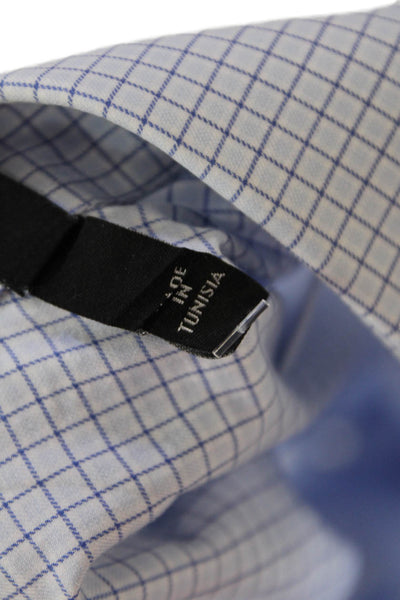 Emporio Armani Mens Plaid Modern Fit Button Down Dress Shirt Blue Size 41 16
