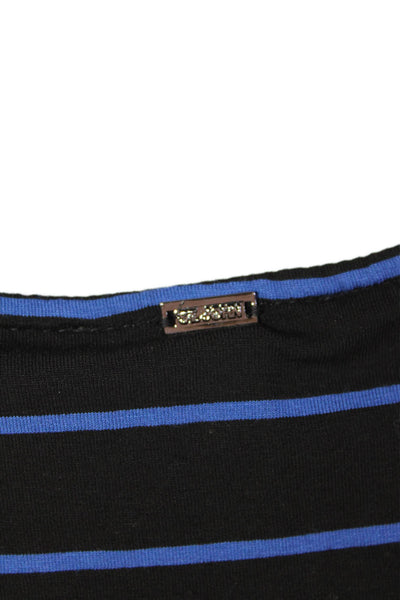St. John Womens Striped Round Neck 3/4 Sleeve Buttoned Blouse Blue Size 4