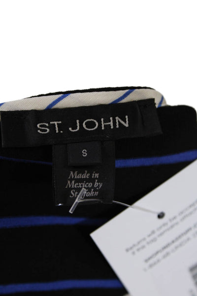 St. John Womens Striped Round Neck 3/4 Sleeve Buttoned Blouse Blue Size 4