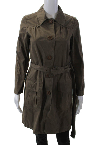 Marc By Marc Jacobs Womens Button Down Belted Coat Brown Cotton Size Extra Small