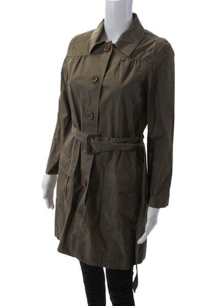 Marc By Marc Jacobs Womens Button Down Belted Coat Brown Cotton Size Extra Small
