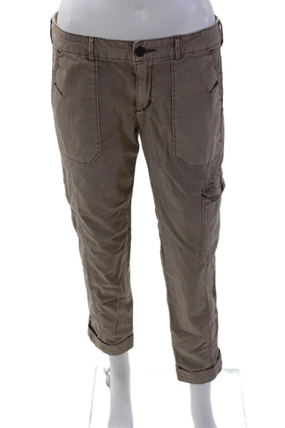 Hei Hei Womens Zipper Fly Mid Rise Cuffed Cargo Pants Brown Cotton Size 2