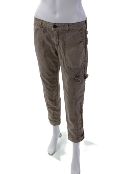 Hei Hei Womens Zipper Fly Mid Rise Cuffed Cargo Pants Brown Cotton Size 2