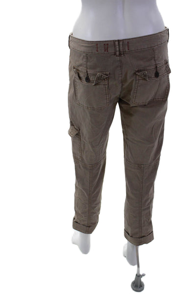 Hei Hei Womens Zipper Fly Mid Rise Cuffed Cargo Pants Brown Cotton Size 2