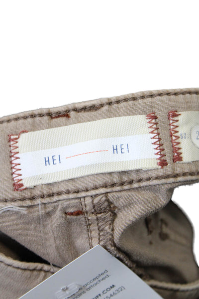 Hei Hei Womens Zipper Fly Mid Rise Cuffed Cargo Pants Brown Cotton Size 2