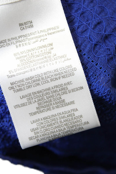 BCBGMAXAZRIA Womens Short Sleeve Scoop Neck Lace Striped Top Blue Size Small