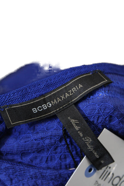 BCBGMAXAZRIA Womens Short Sleeve Scoop Neck Lace Striped Top Blue Size Small