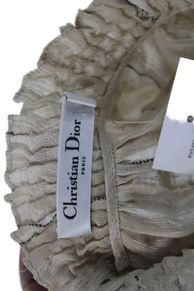 Christian Dior Womens Ruffle High Neck Striped Long Sleeve Blouse Top Beige Sz M