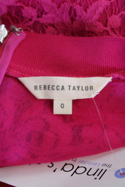 Rebecca Taylor Womens Cotton Short Sleeve Round Neck Lace Top Pink Size 0