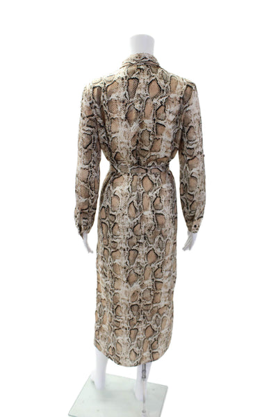 BB Dakota Womens Button Front Collared Snakeskin Printed Midi Dress Brown Small