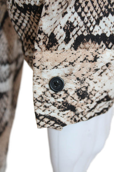 BB Dakota Womens Button Front Collared Snakeskin Printed Midi Dress Brown Small