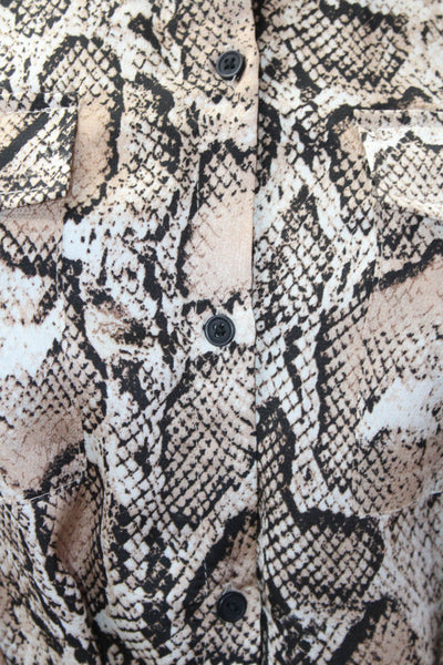 BB Dakota Womens Button Front Collared Snakeskin Printed Midi Dress Brown Small