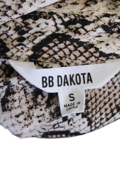 BB Dakota Womens Button Front Collared Snakeskin Printed Midi Dress Brown Small