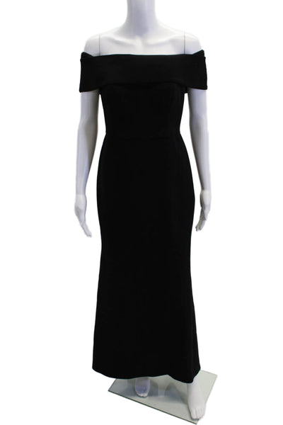Calvin Klein Womens Banded Off The Shoulder Solid Evening Gown Black Size 4