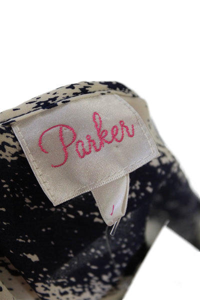 Parker Womens Short Sleeve Scoop Neck Silk Striped Top White Navy Size Large