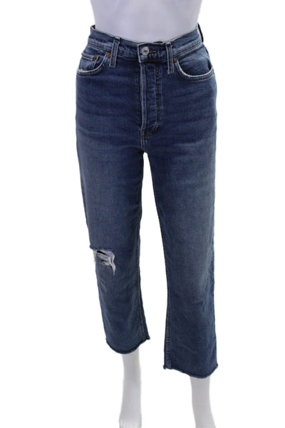 Re/Done Womens Cotton Distressed 5 Pocket High-Rise Tapered Jeans Blue Size 27