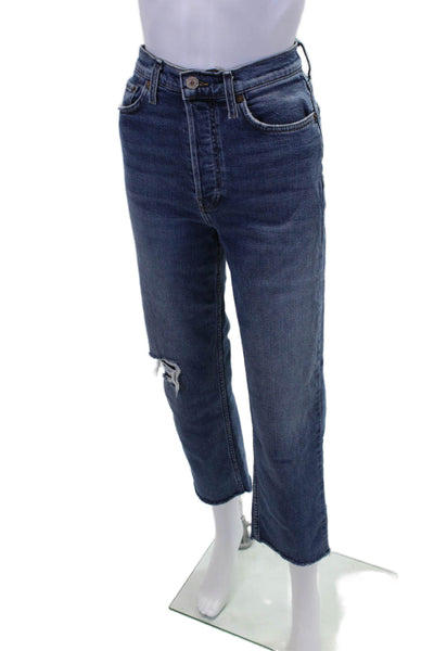 Re/Done Womens Cotton Distressed 5 Pocket High-Rise Tapered Jeans Blue Size 27