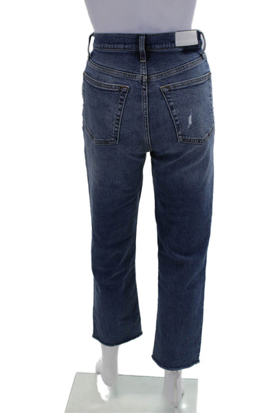 Re/Done Womens Cotton Distressed 5 Pocket High-Rise Tapered Jeans Blue Size 27