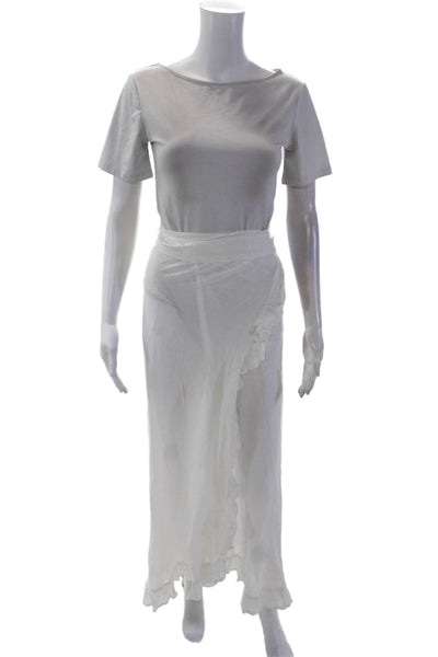 La Belle Ile Saint Barth Womens Knit Cover Up Wrap Maxi Skirt White One Size