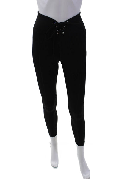 Year Of Ours Womens Lace Up High Rise Ribbed Knit Leggings Black Size Small