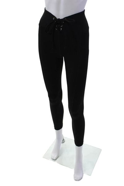 Year Of Ours Womens Lace Up High Rise Ribbed Knit Leggings Black Size Small