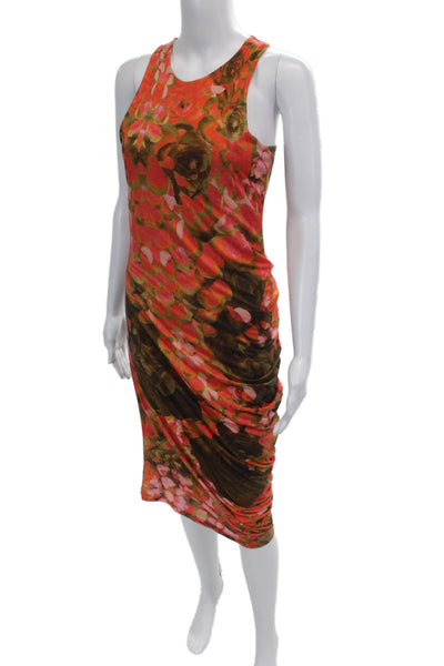 Alexander McQueen Womens Floral Printed Asymmetrical Dress Orange Size M