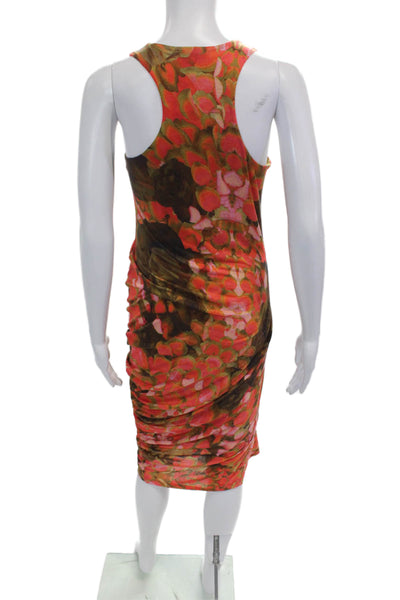 Alexander McQueen Womens Floral Printed Asymmetrical Dress Orange Size M
