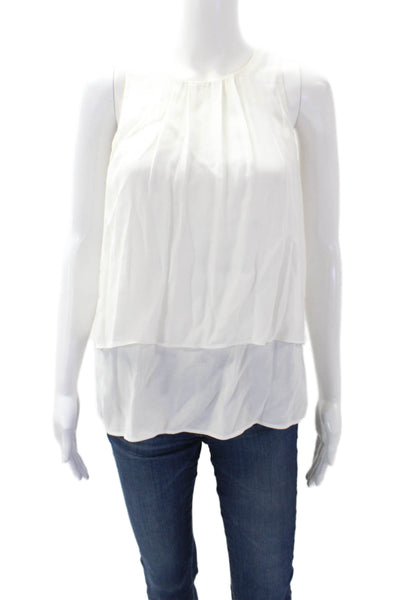 J Crew Womens Sleeveless Round Neck Tiered Tank Top Solid White Size 0