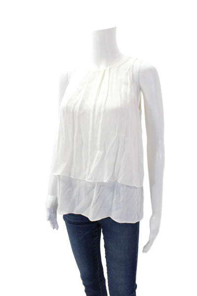 J Crew Womens Sleeveless Round Neck Tiered Tank Top Solid White Size 0