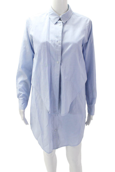 Do+Be Womens Collar Pockets Button Front Long Sleeve Shirt Dress Blue Size S