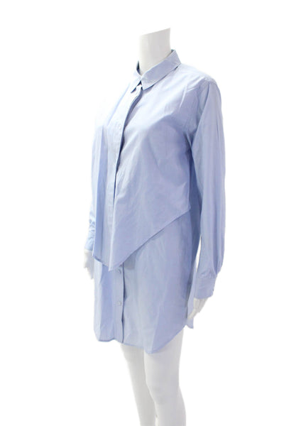 Do+Be Womens Collar Pockets Button Front Long Sleeve Shirt Dress Blue Size S
