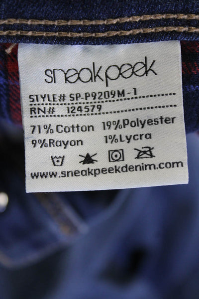 Sneak Peek Womens High Rise Distress Plaid Patch Skinny Leg Jeans Blue Size 3