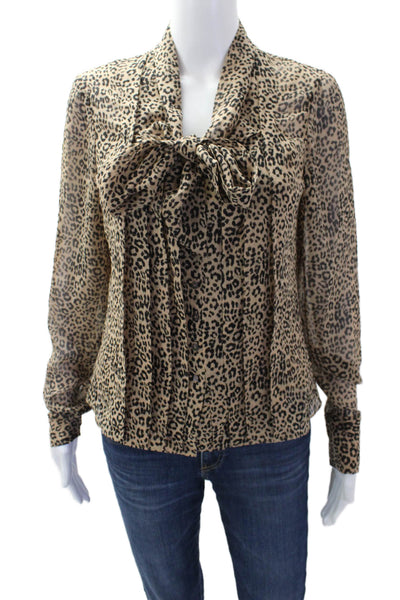 L.K.Bennett Womens Silk Leopard Print Tie Front Lined Blouse Top Brown Size 2