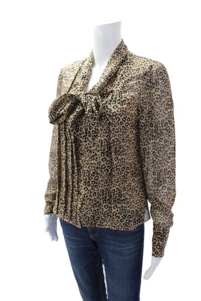 L.K.Bennett Womens Silk Leopard Print Tie Front Lined Blouse Top Brown Size 2