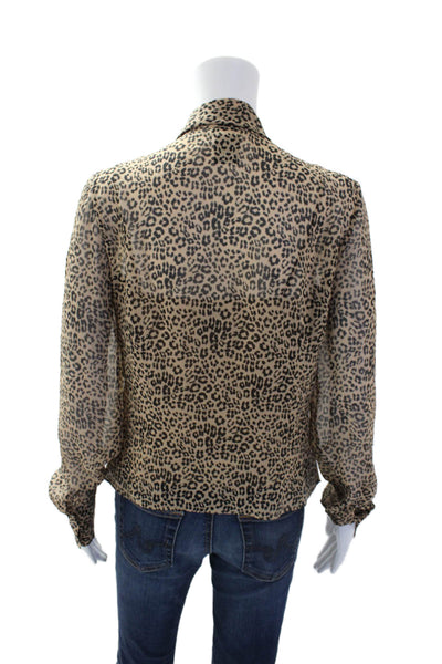 L.K.Bennett Womens Silk Leopard Print Tie Front Lined Blouse Top Brown Size 2
