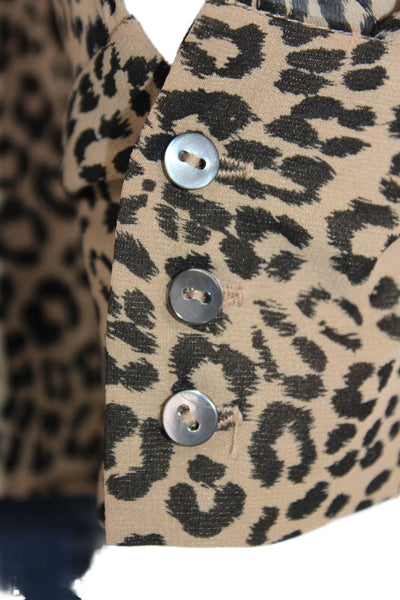 L.K.Bennett Womens Silk Leopard Print Tie Front Lined Blouse Top Brown Size 2
